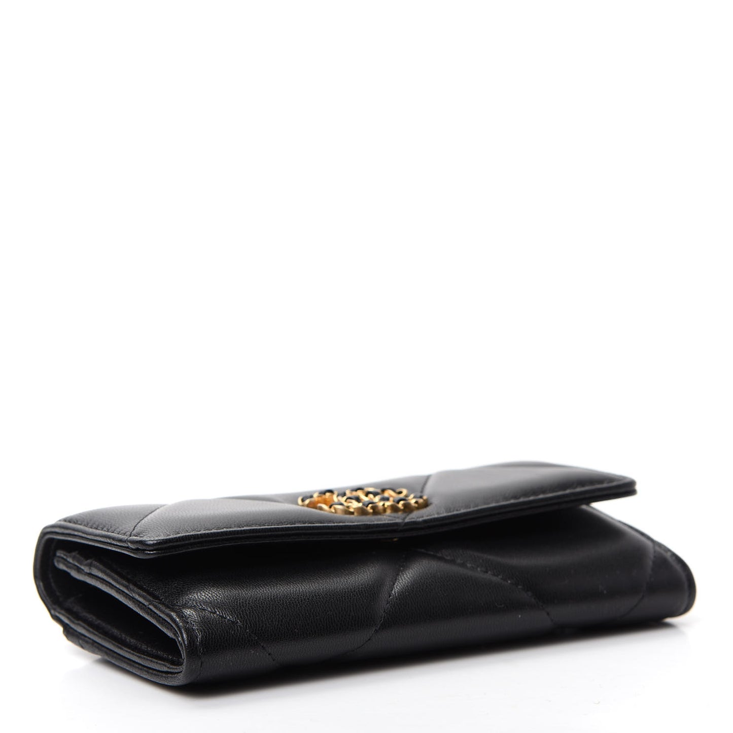 Goatskin Quilted Chanel 19 Flap Wallet Black