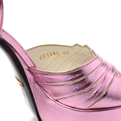 Gucci Metallic Nappa Medea Platform Sandals 38 Rosa 8 of 11