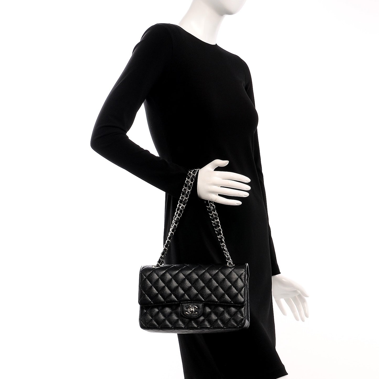 Caviar Quilted Medium Double Flap Black