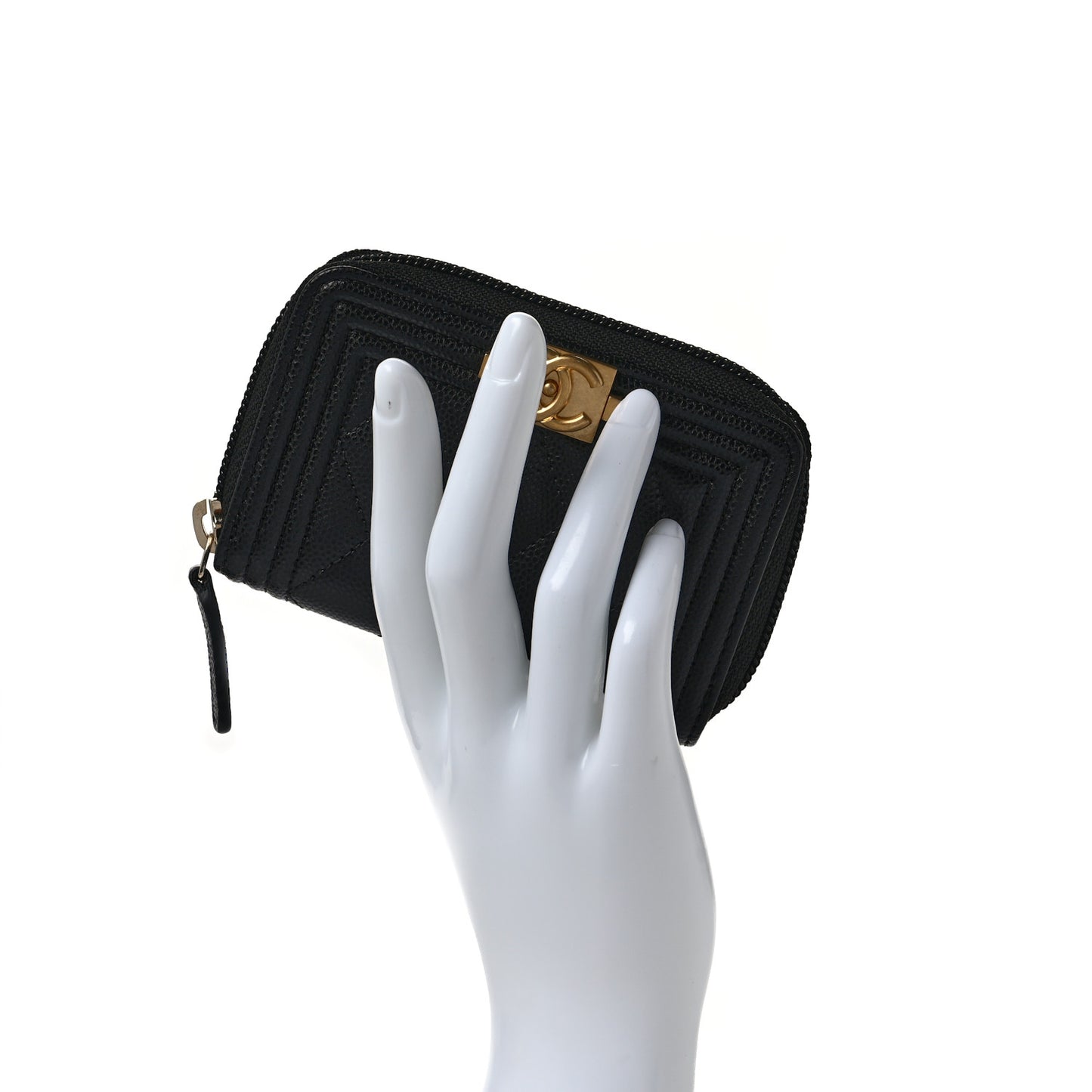 Caviar Quilted Boy Zip Around Coin Purse Wallet Black