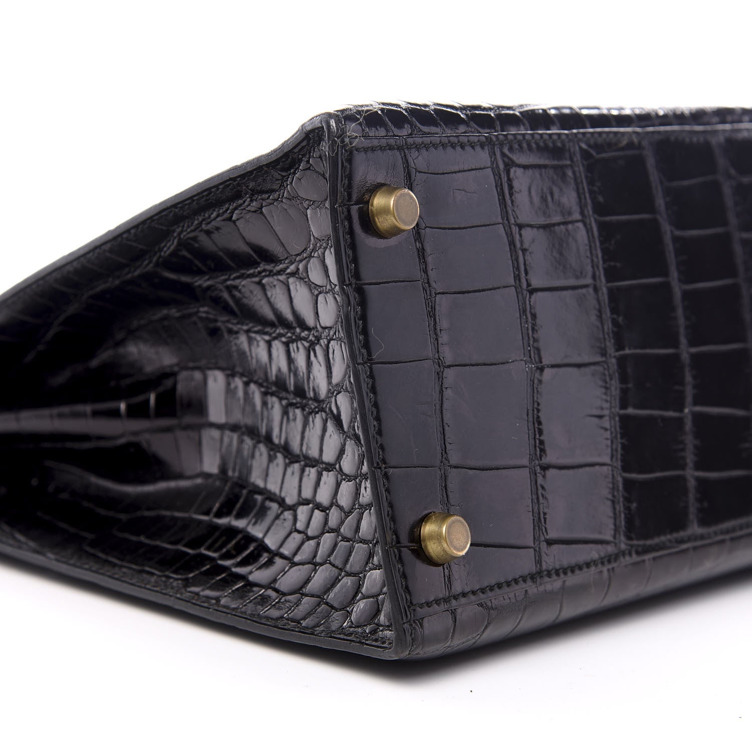 Hermes Shiny Niloticus Crocodile Kelly Sellier 28 Black 6 of 8