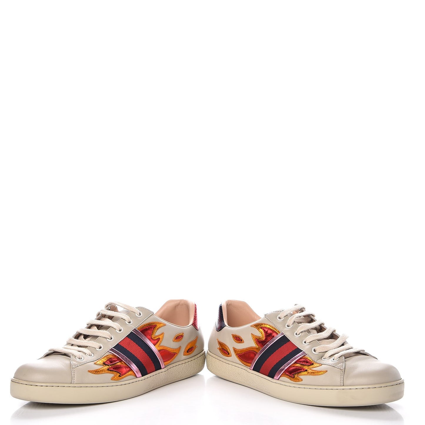 Calfskin Ayers Web Flames Embroidered Mens Ace Sneakers 9 Off White
