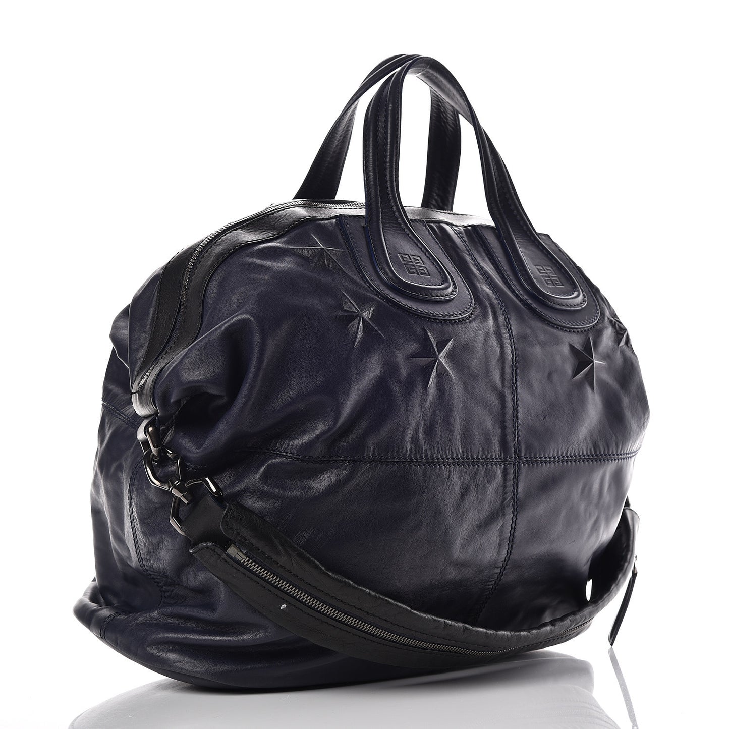Calfskin Star Embossed Studded Large Nightingale Navy