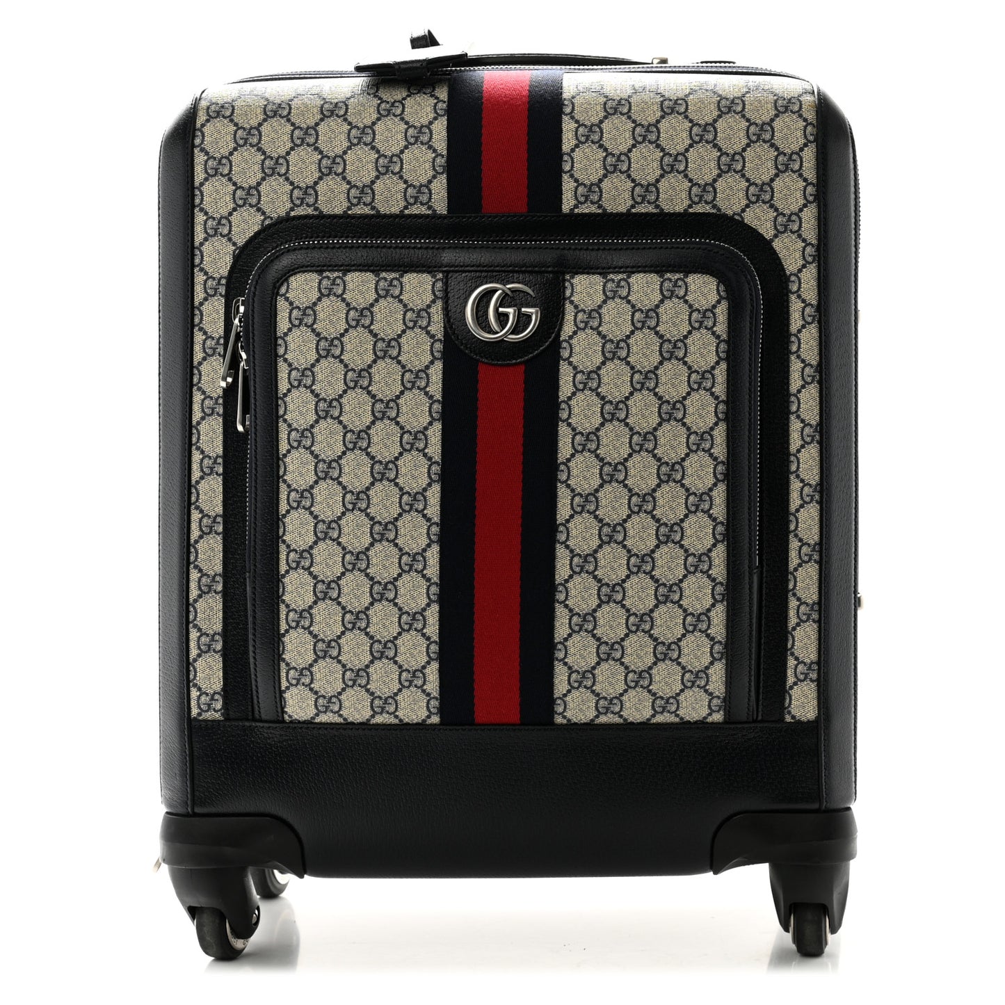 GG Supreme Monogram Textured Dollar Calfskin Web Small Savoy Cabin Trolley Beige Blue