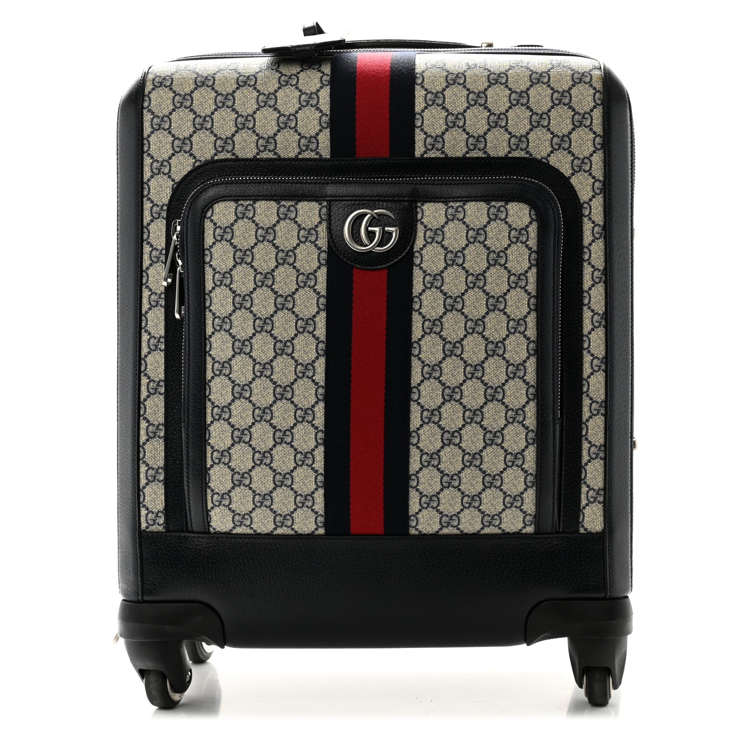 Gucci GG Supreme Monogram Textured Dollar Calfskin Web Small Savoy Cabin Trolley Beige Blue 1 of 12