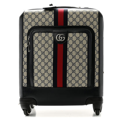 Gucci GG Supreme Monogram Textured Dollar Calfskin Web Small Savoy Cabin Trolley Beige Blue 1 of 12