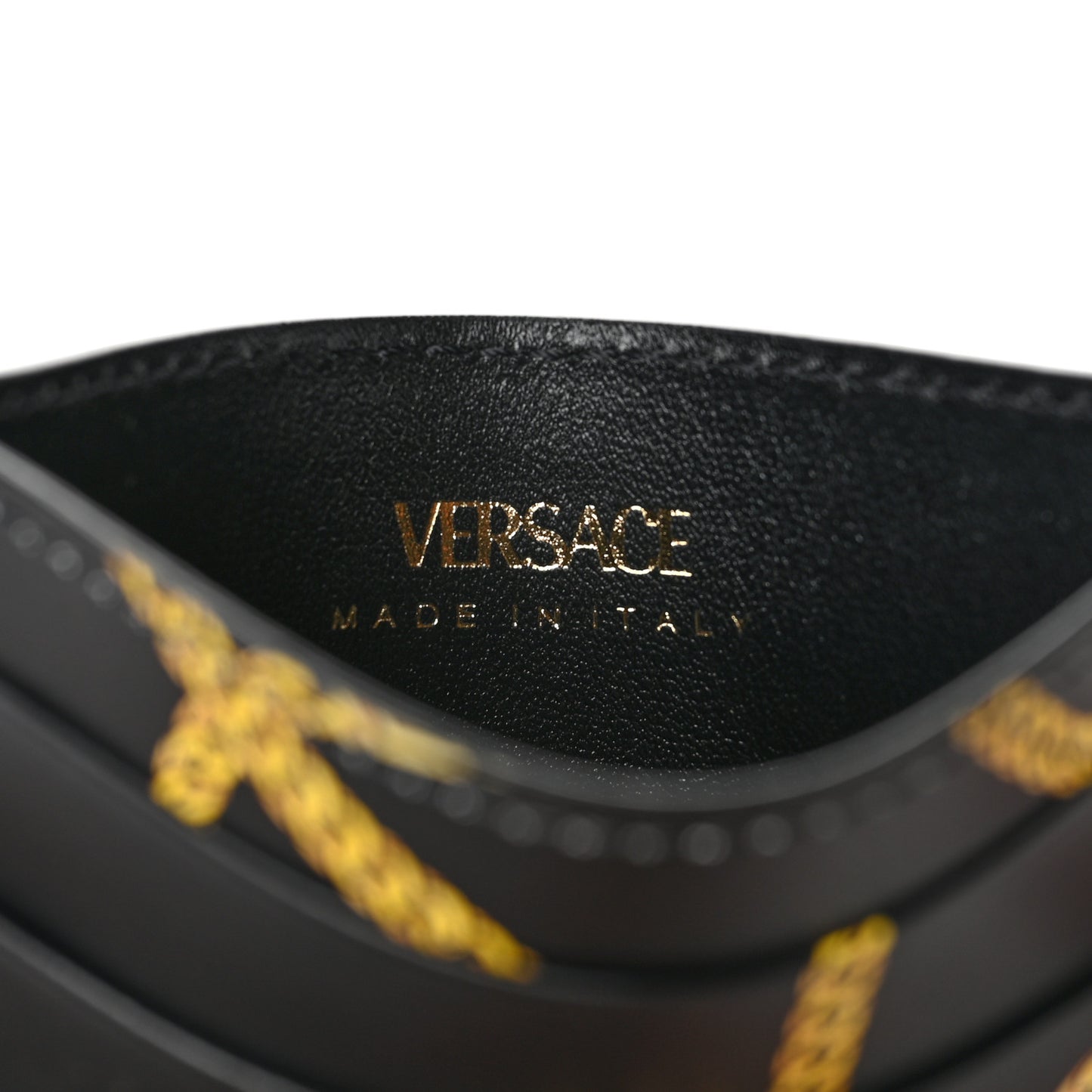 Calfskin La Medusa Chain Print Card Holder Black