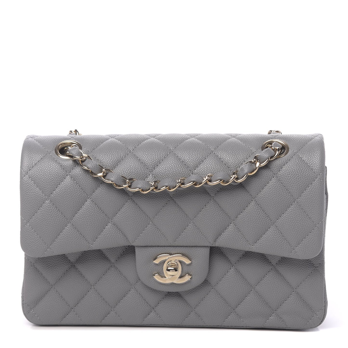Caviar Quilted Small Double Flap Grey