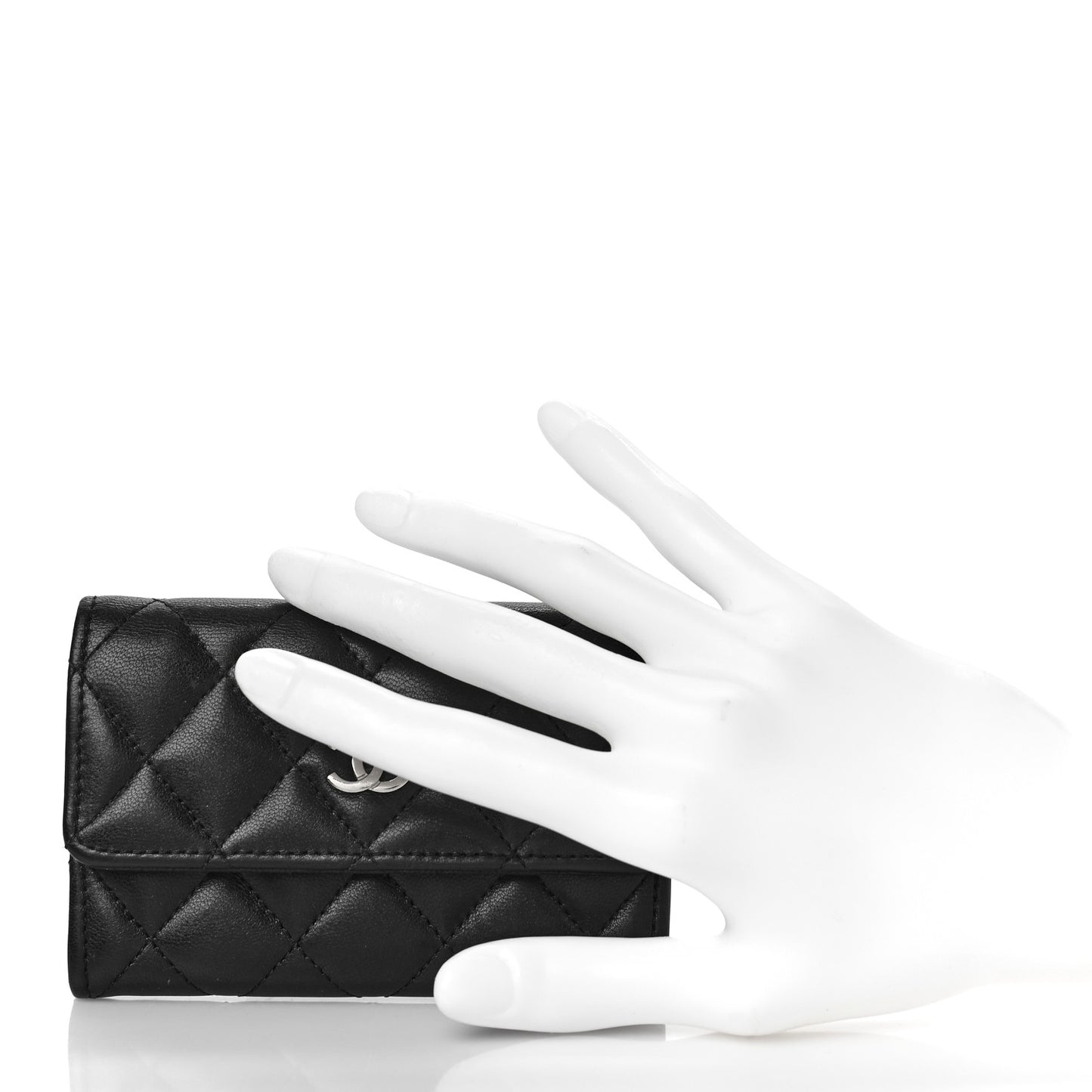 Lambskin Quilted Flap Card Holder Wallet Black