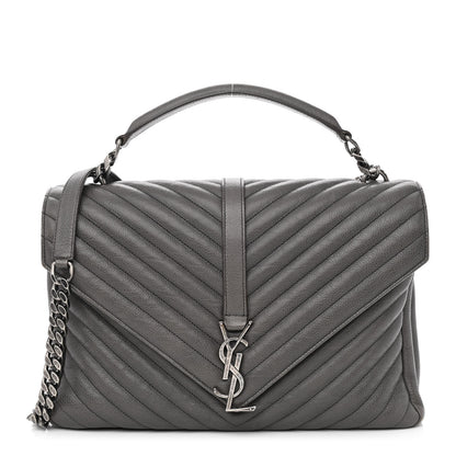 Saint Laurent Sheepskin Matelasse Chevron Monogram Large College Satchel Dark Anthracite 1 of 14