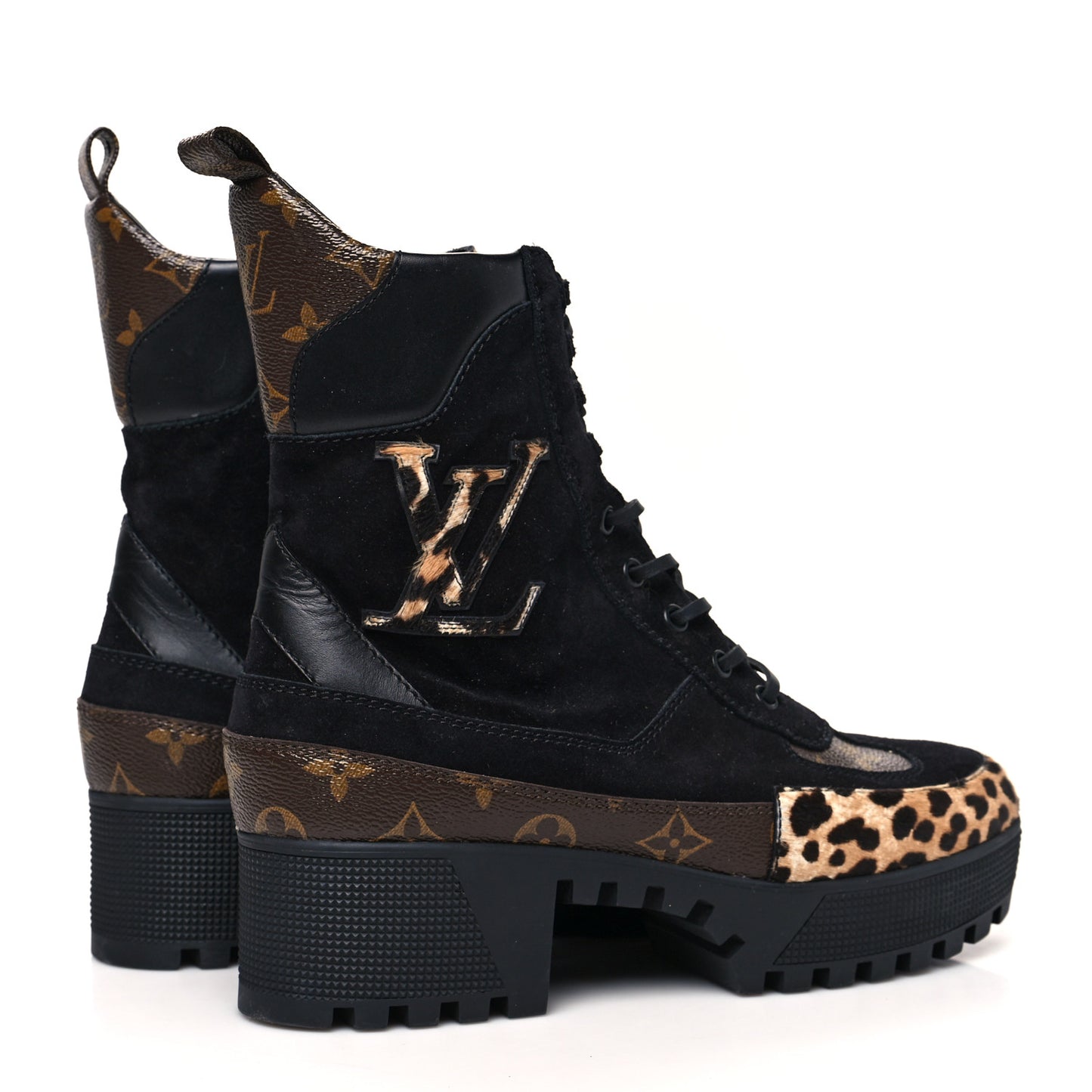 Suede Calfskin Monogram Laureate Platform Desert Boots 40 Black