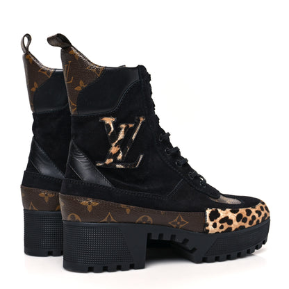 Louis Vuitton Suede Calfskin Monogram Laureate Platform Desert Boots 40 Black 4 of 9