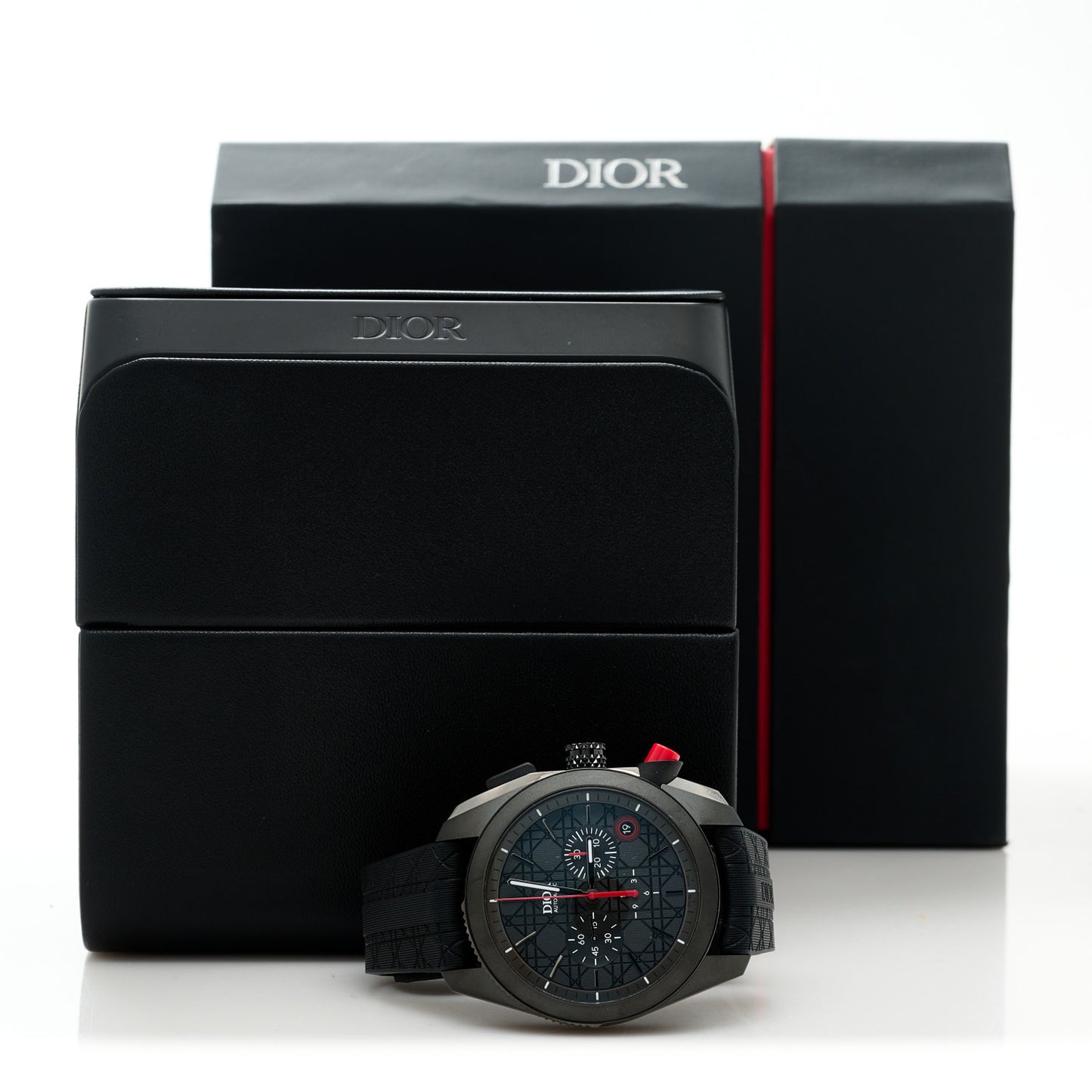 DLC Stainless Steel Rubber 41mm Chiffre Rouge Chronograph Automatic Watch Black