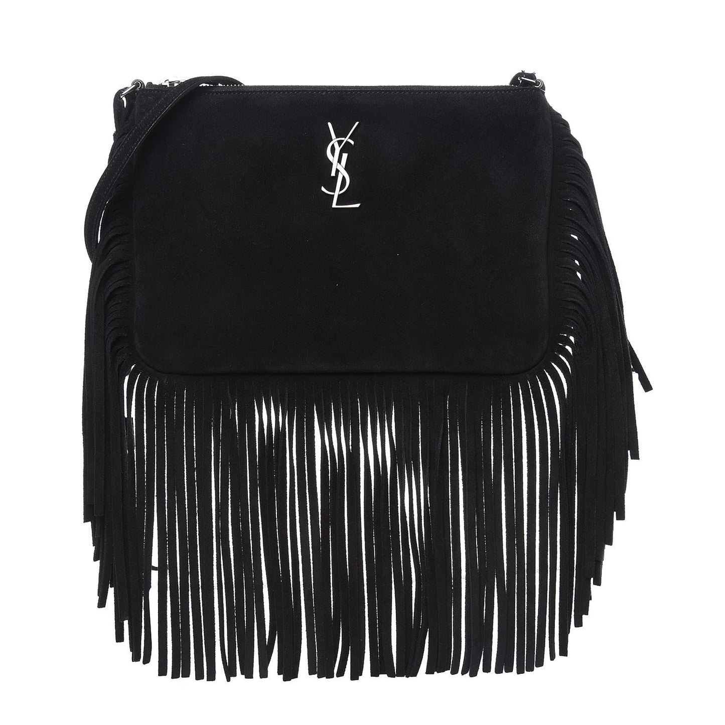 Suede Calfskin Small Fringe Crossbody Bag Black