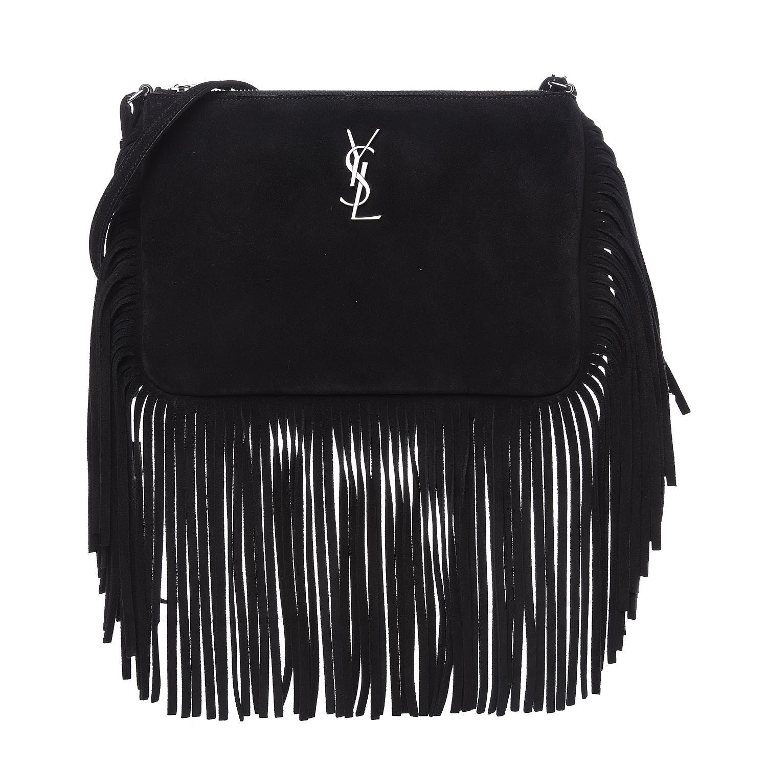 Saint Laurent Suede Calfskin Small Fringe Crossbody Bag Black 1 of 8