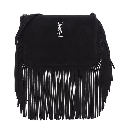Saint Laurent Suede Calfskin Small Fringe Crossbody Bag Black 1 of 8