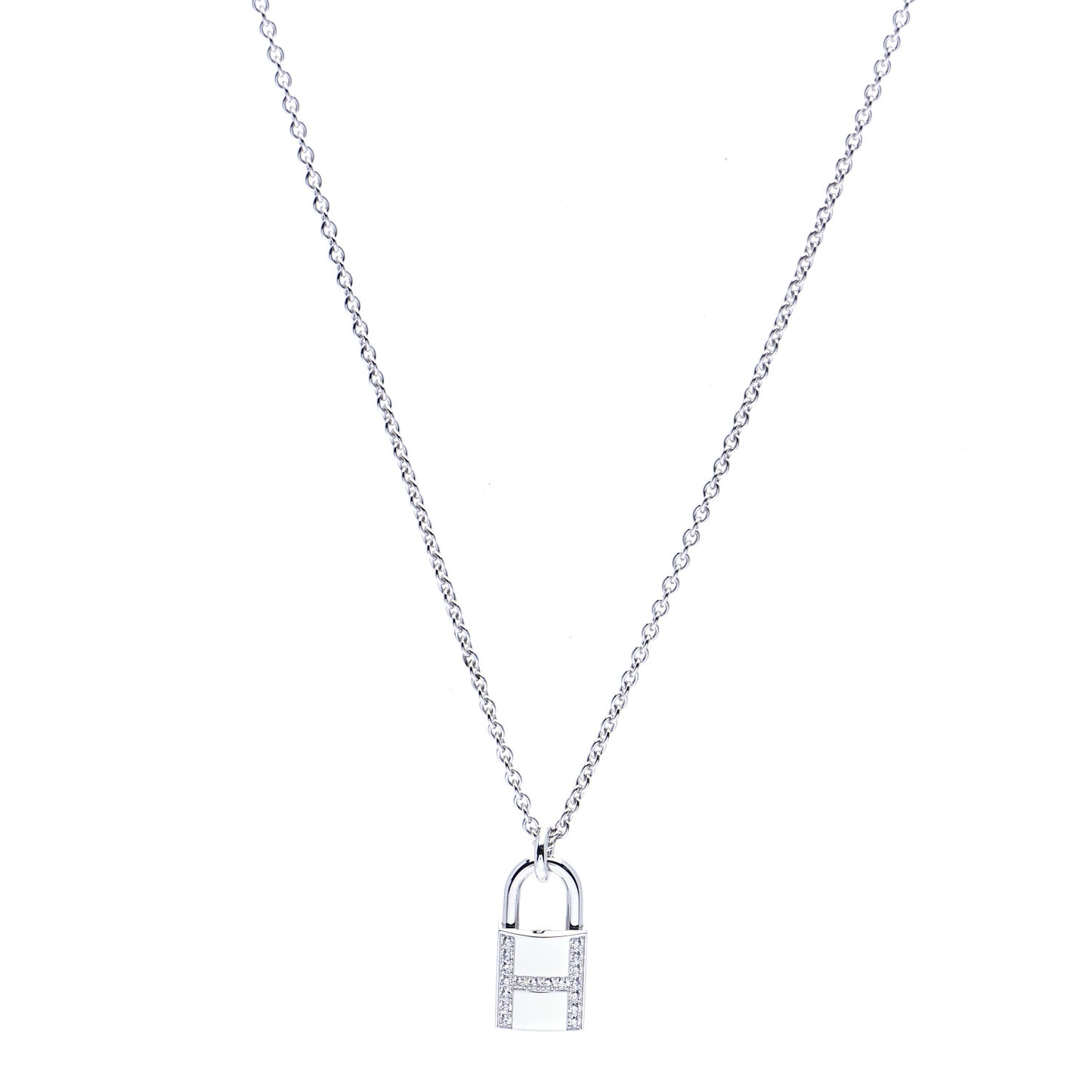 18K White Gold Diamond Amulettes Cadenas Pendant Necklace