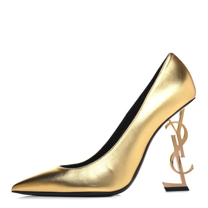 Saint Laurent Calfskin Opyum 100 Pumps 39 Gold 1 of 15