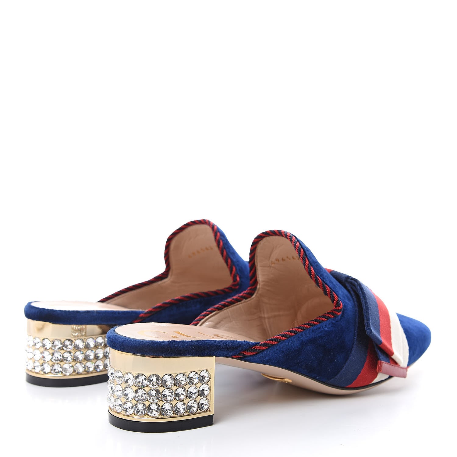 Gucci Velvet Crystal Sylvie Bow Mules 37 Cobalt Blue 4 of 10