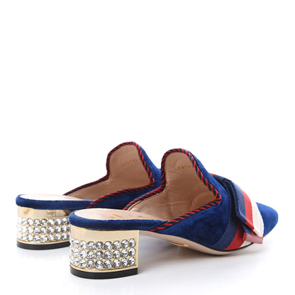 Gucci Velvet Crystal Sylvie Bow Mules 37 Cobalt Blue 4 of 10