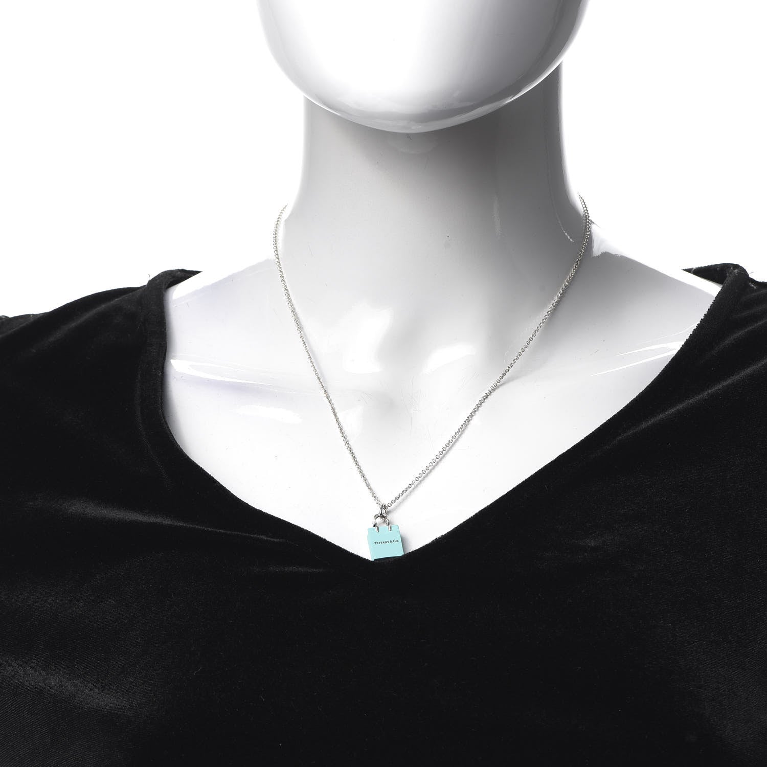 Tiffany Sterling Silver Enamel Shopping Bag Pendant Necklace Blue 2 of 6