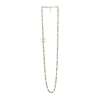 Chanel Pearl Crystal Bead Chain CC Long Necklace Gold 3 of 5