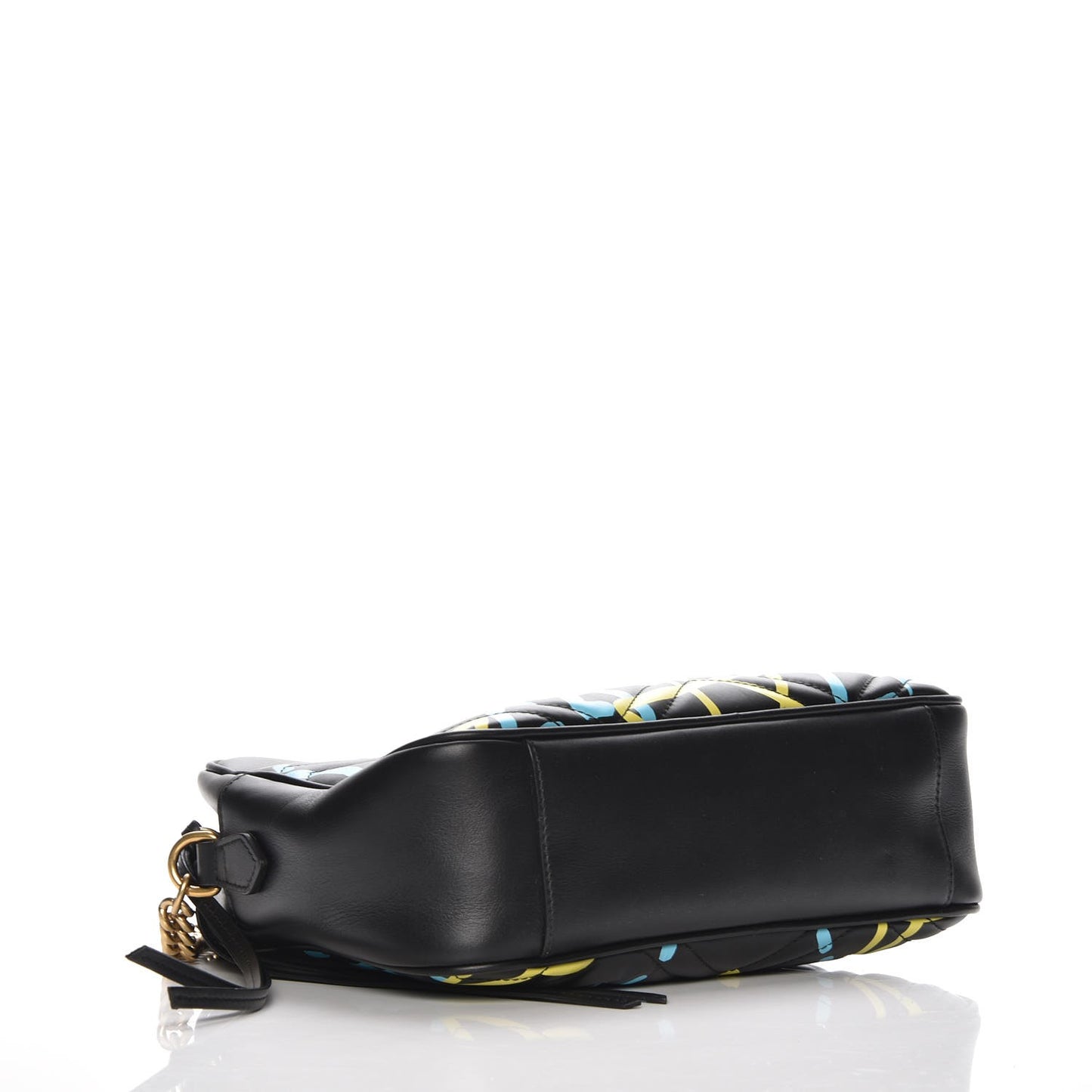 Calfskin Matelasse GucciGhost Medium GG Marmont Chain Shoulder Bag Black New Acquamarine