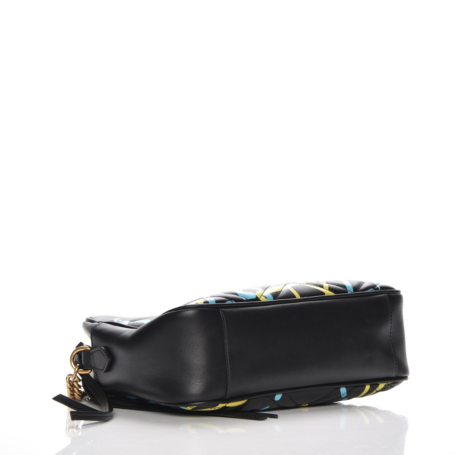 Gucci Calfskin Matelasse GucciGhost Medium GG Marmont Chain Shoulder Bag Black New Acquamarine 4 of 8