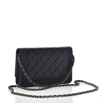 Chanel Lambskin Quilted Boy Wallet On Chain WOC Navy Blue 3 of 12