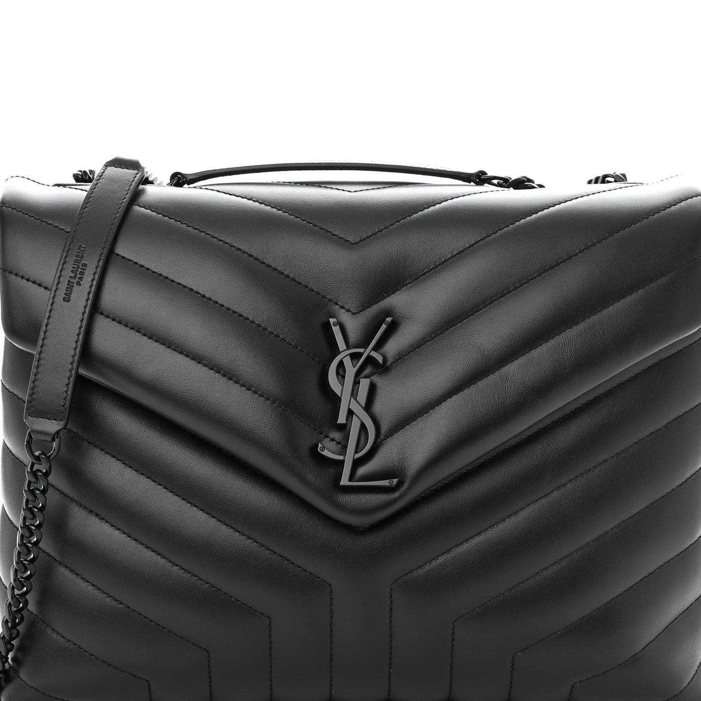 Calfskin Y Quilted Monogram Monochrome Medium Loulou Chain Satchel Black