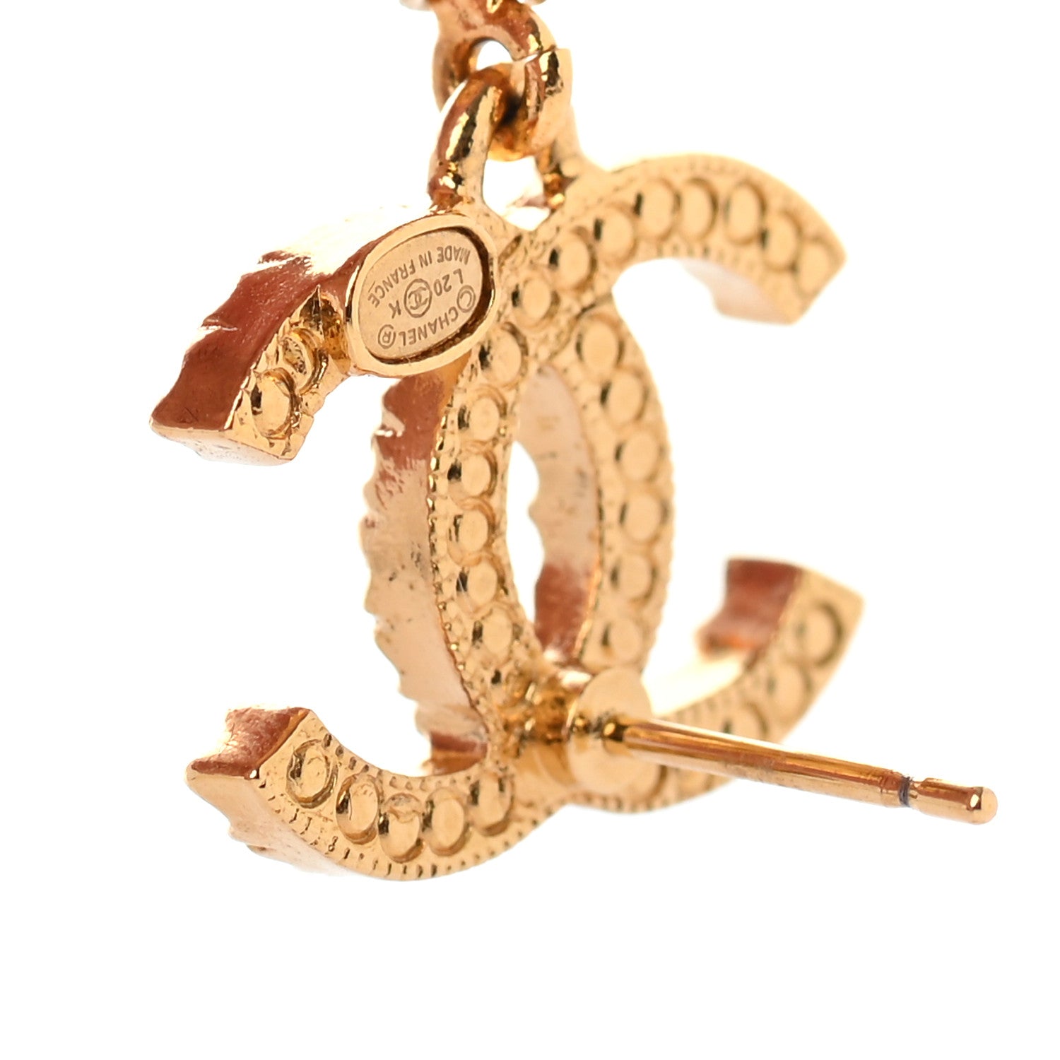 Chanel Crystal Pearl CC Braided Drop Earrings Gold 4 of 4