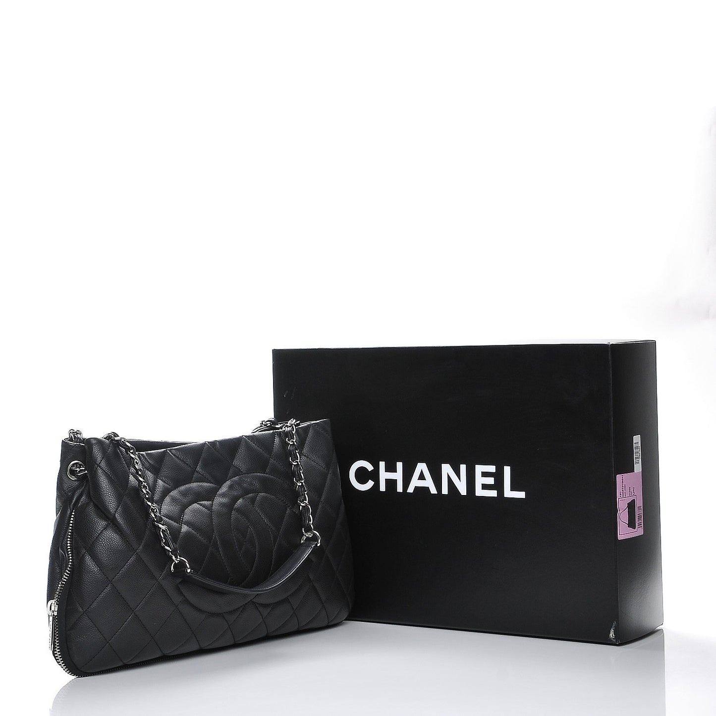 Caviar Quilted Expandable Zip Shoulder Bag Black