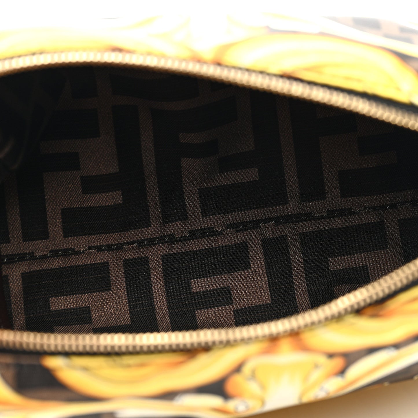 X VERSACE Nylon Fendace FF Baroque Print Small Trapezoid Beauty Pouch Gold