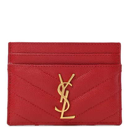 Saint Laurent Grain De Poudre Matelasse Chevron Monogram Credit Card Case New Red 1 of 7