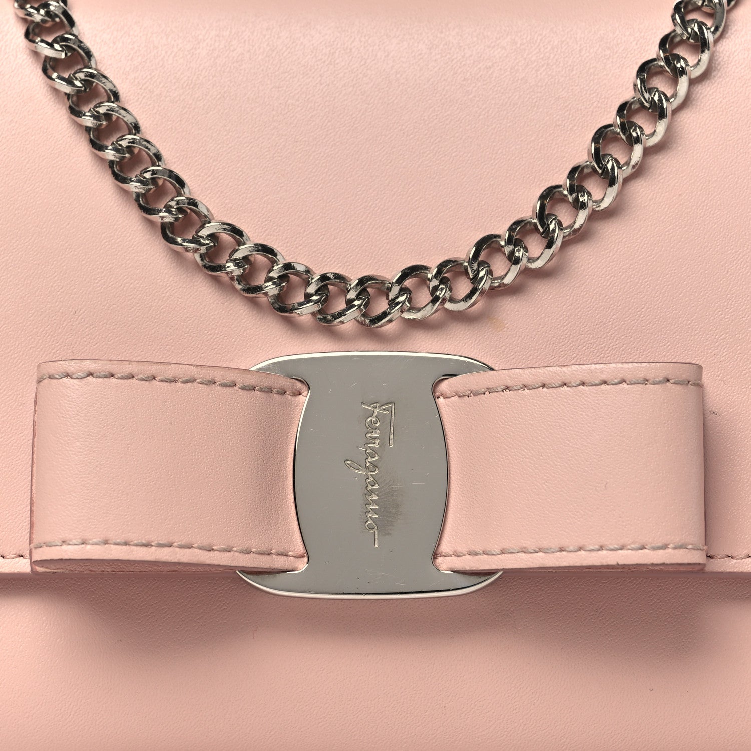 Salvatore Ferragamo SALVATORE FERRAGAMO Calfskin Vara Bow Chain Flap Crossbody Pink 8 of 12