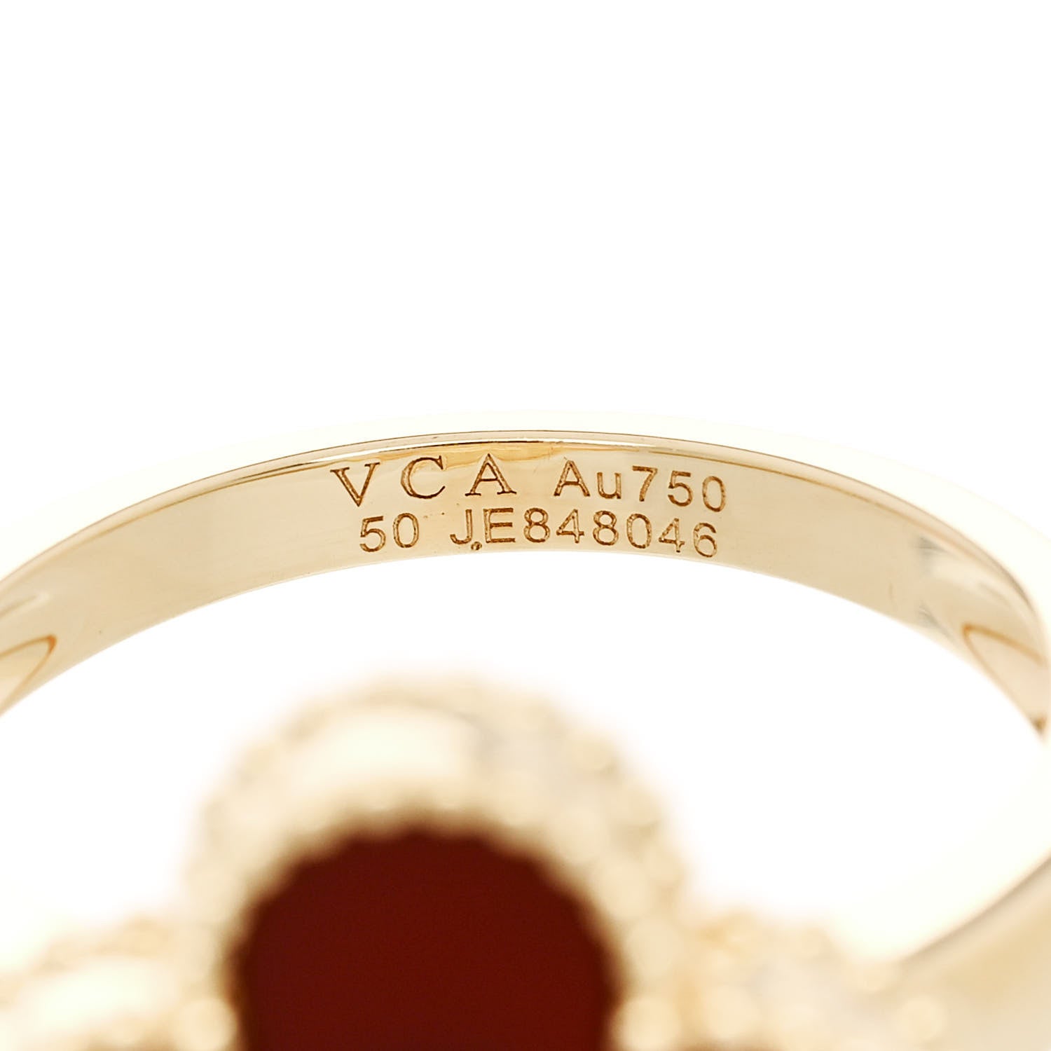 Van Cleef & Arpels 18K Yellow Gold Diamond Carnelian Vintage Alhambra Ring 50 5.25 5 of 6