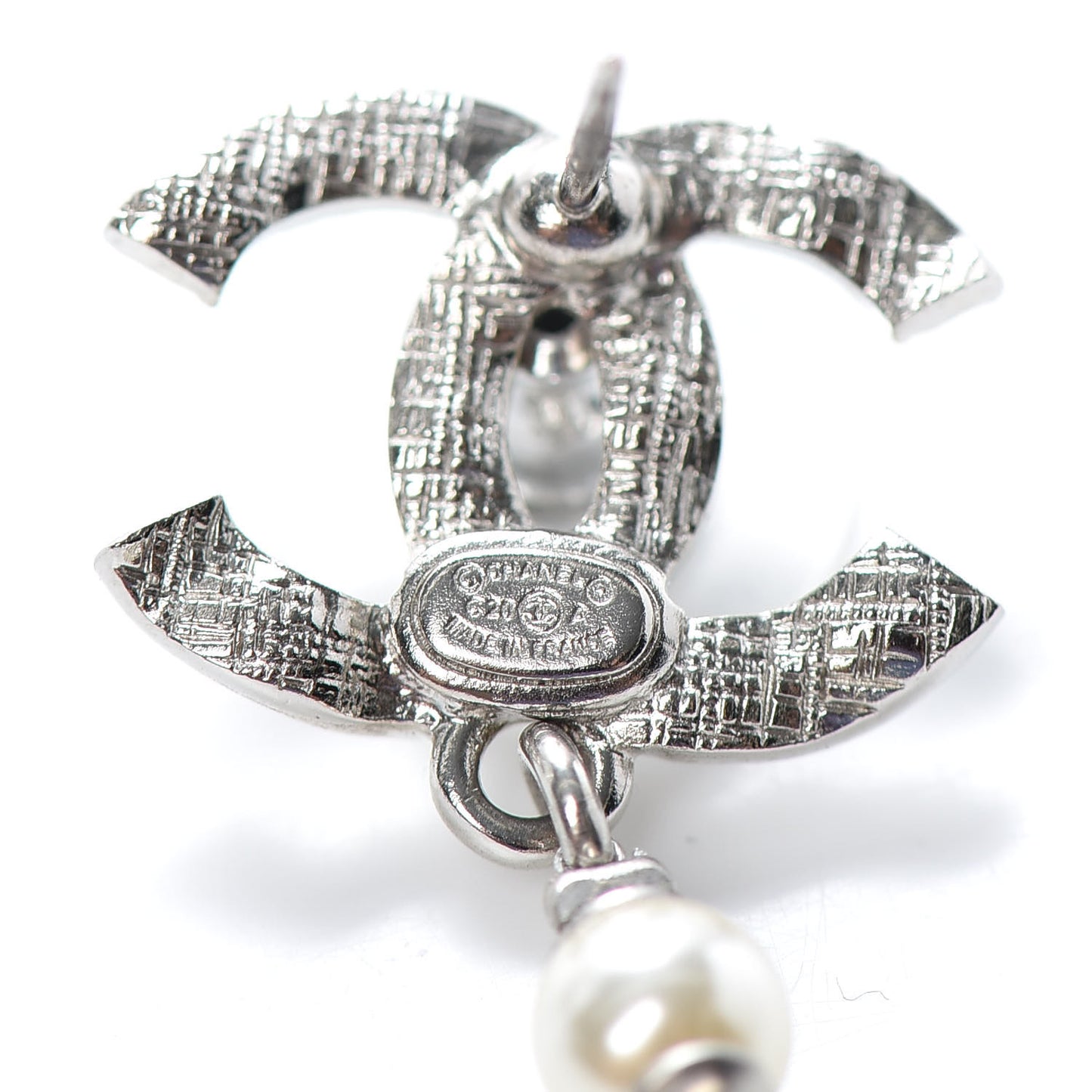 Crystal Pearl CC Drop Earring Silver