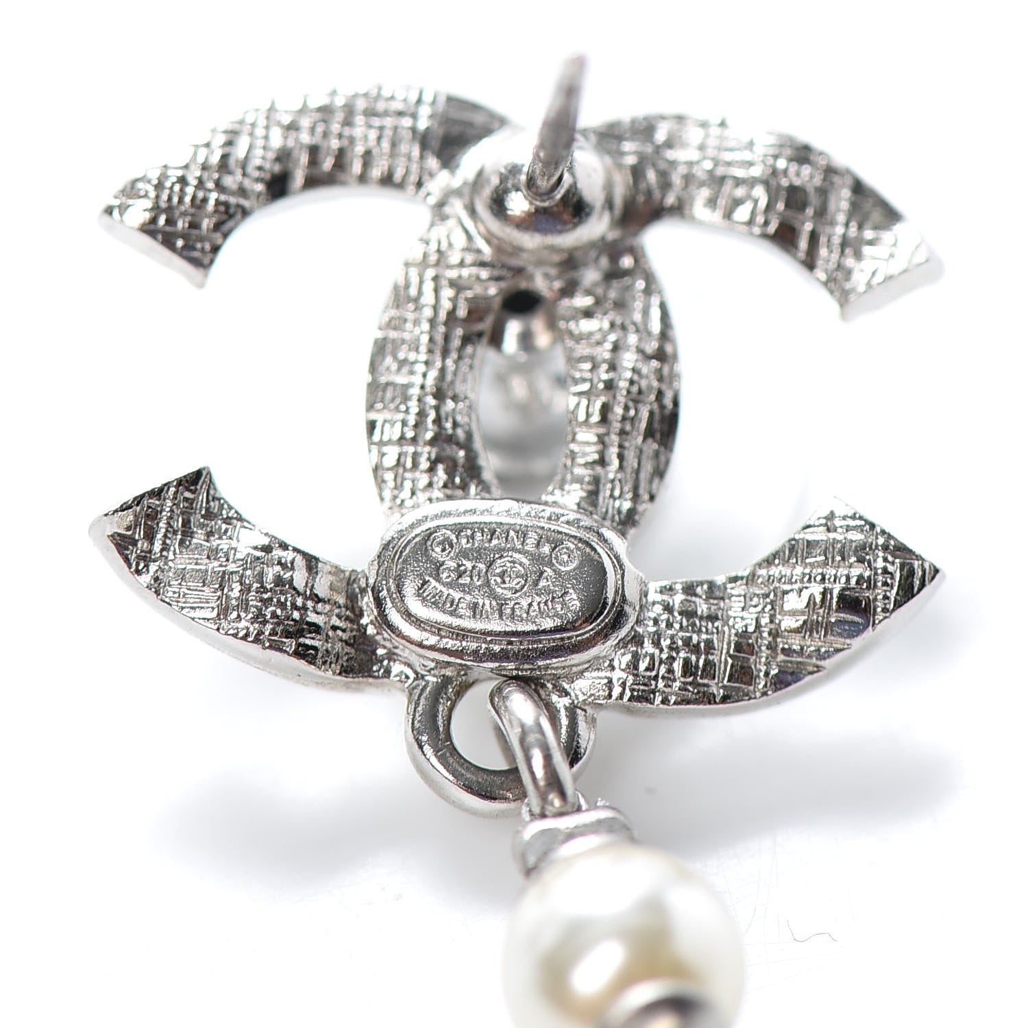 Chanel Crystal Pearl CC Drop Earring Silver 4 of 4
