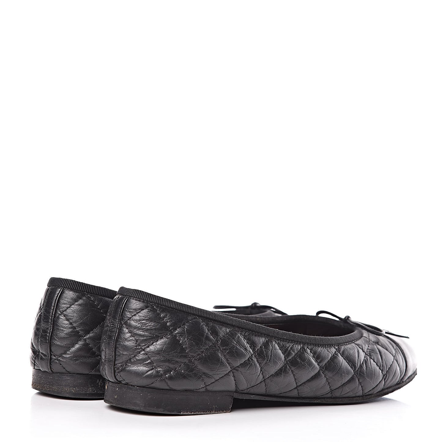 Aged Calfskin Quilted Cap Toe Ballerina Flats 40 Black