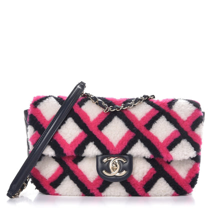 Chanel Lambskin Shearling Medium Flap Fuchsia Navy 1 of 8