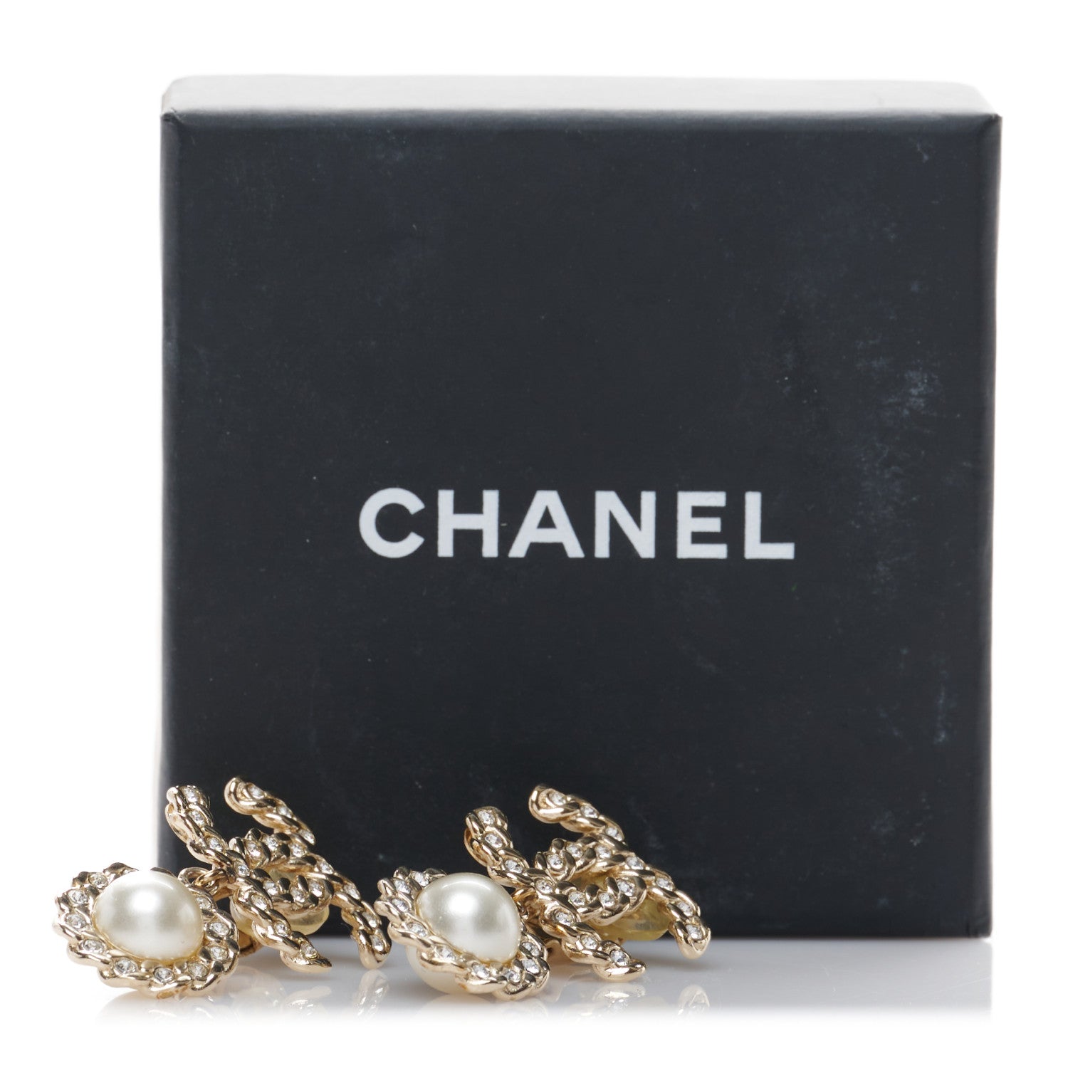 Chanel Crystal Pearl Pearls Coronation CC Drop Clip On Earrings Gold 5 of 5