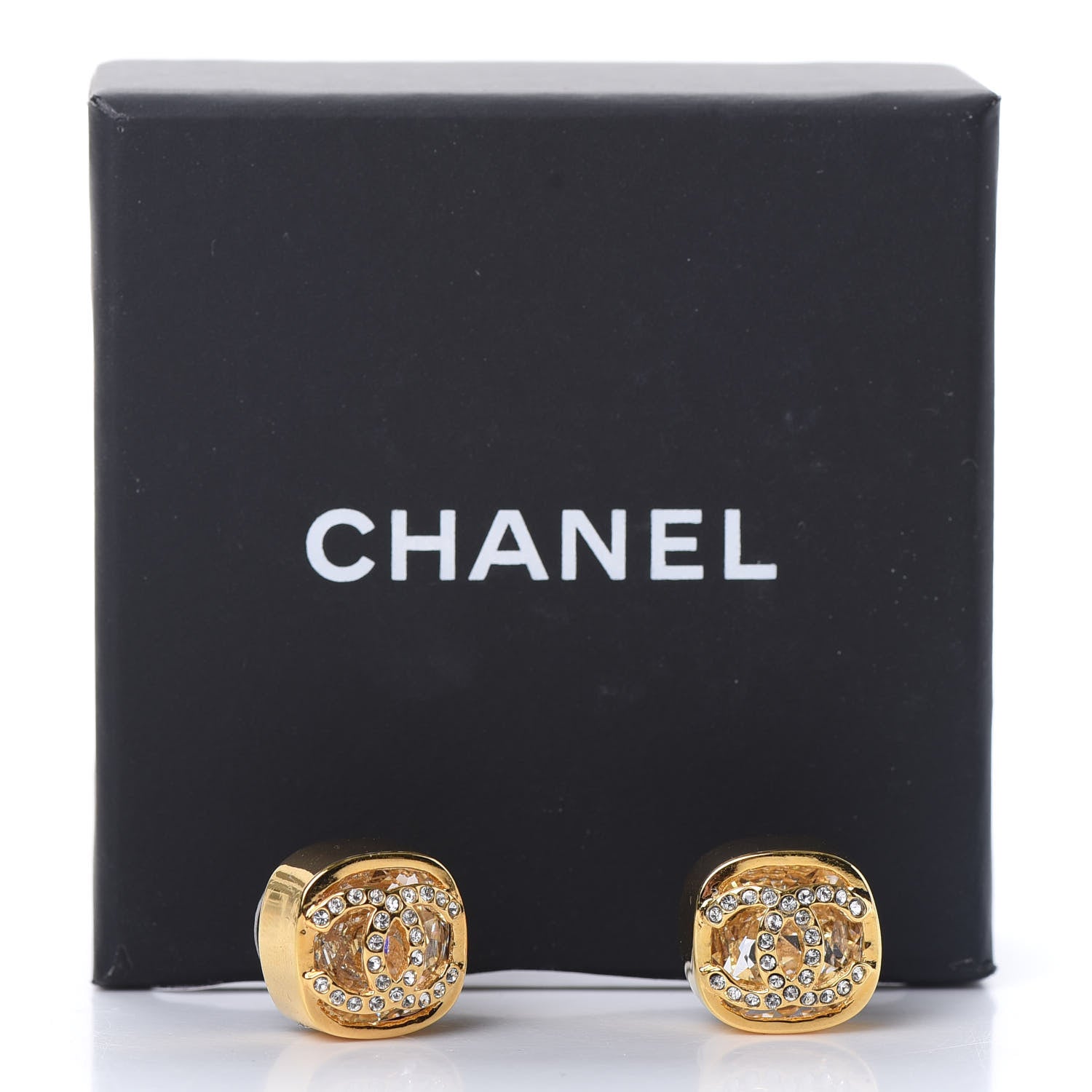Chanel Crystal CC Square Earrings Gold 5 of 5