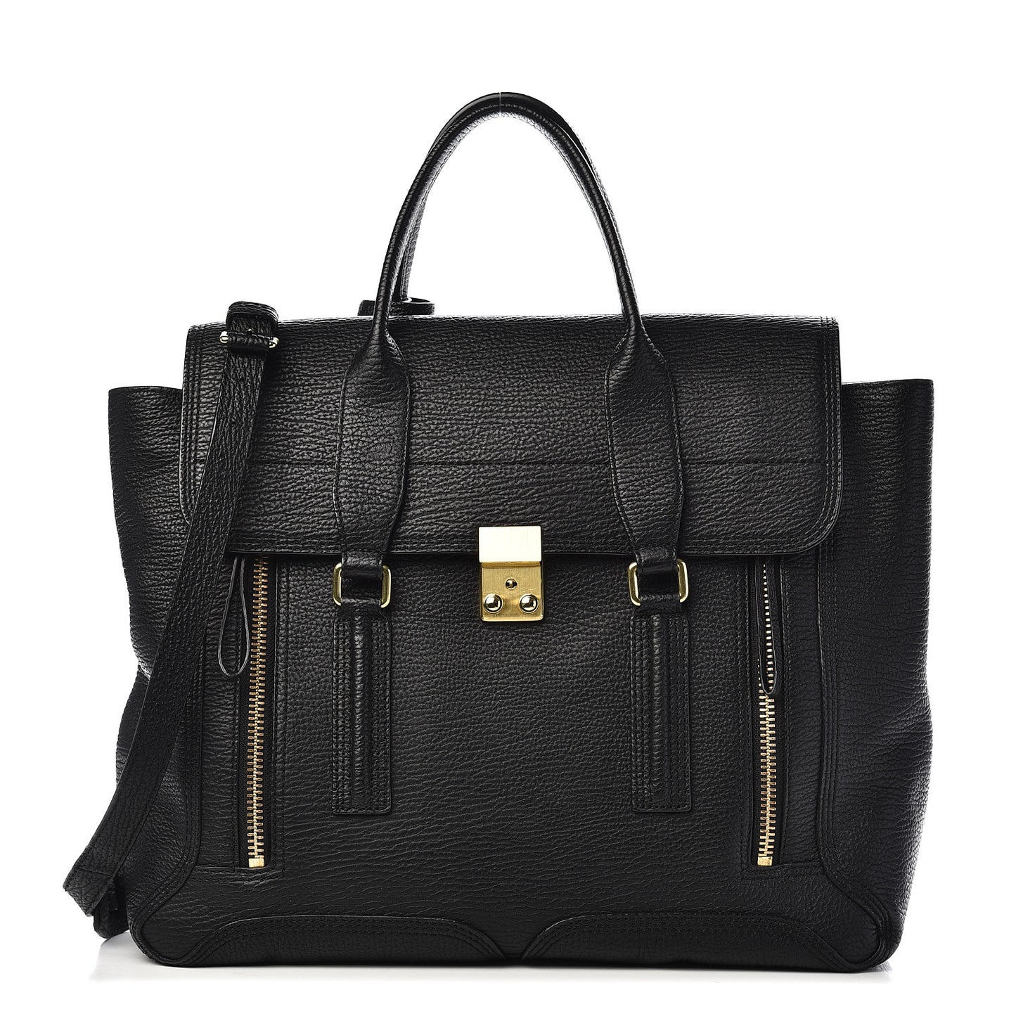 3.1 Textured Calfskin Large Pashli Satchel Black