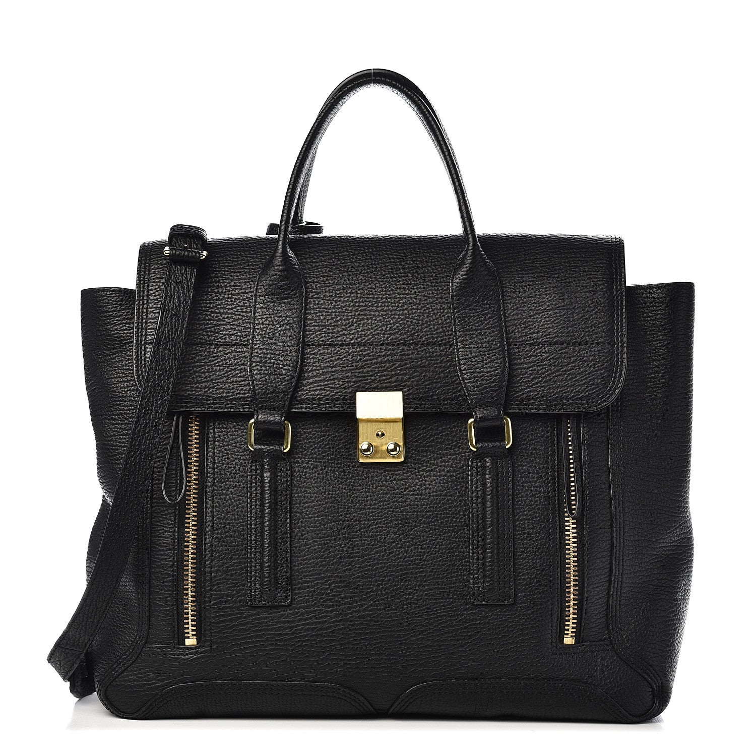 3.1 Phillip Lim 3.1 Textured Calfskin Large Pashli Satchel Black 1 of 13
