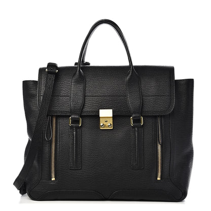 3.1 Phillip Lim 3.1 Textured Calfskin Large Pashli Satchel Black 1 of 13