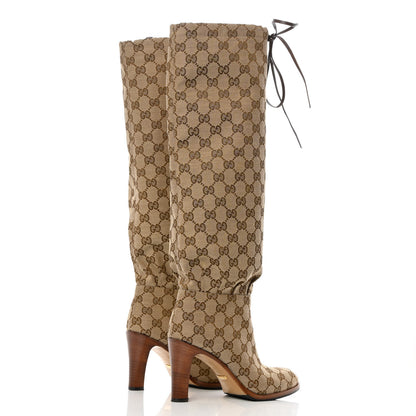 Gucci Monogram Lisa Mid Heel Boots 36 Beige Ebony 8 of 12