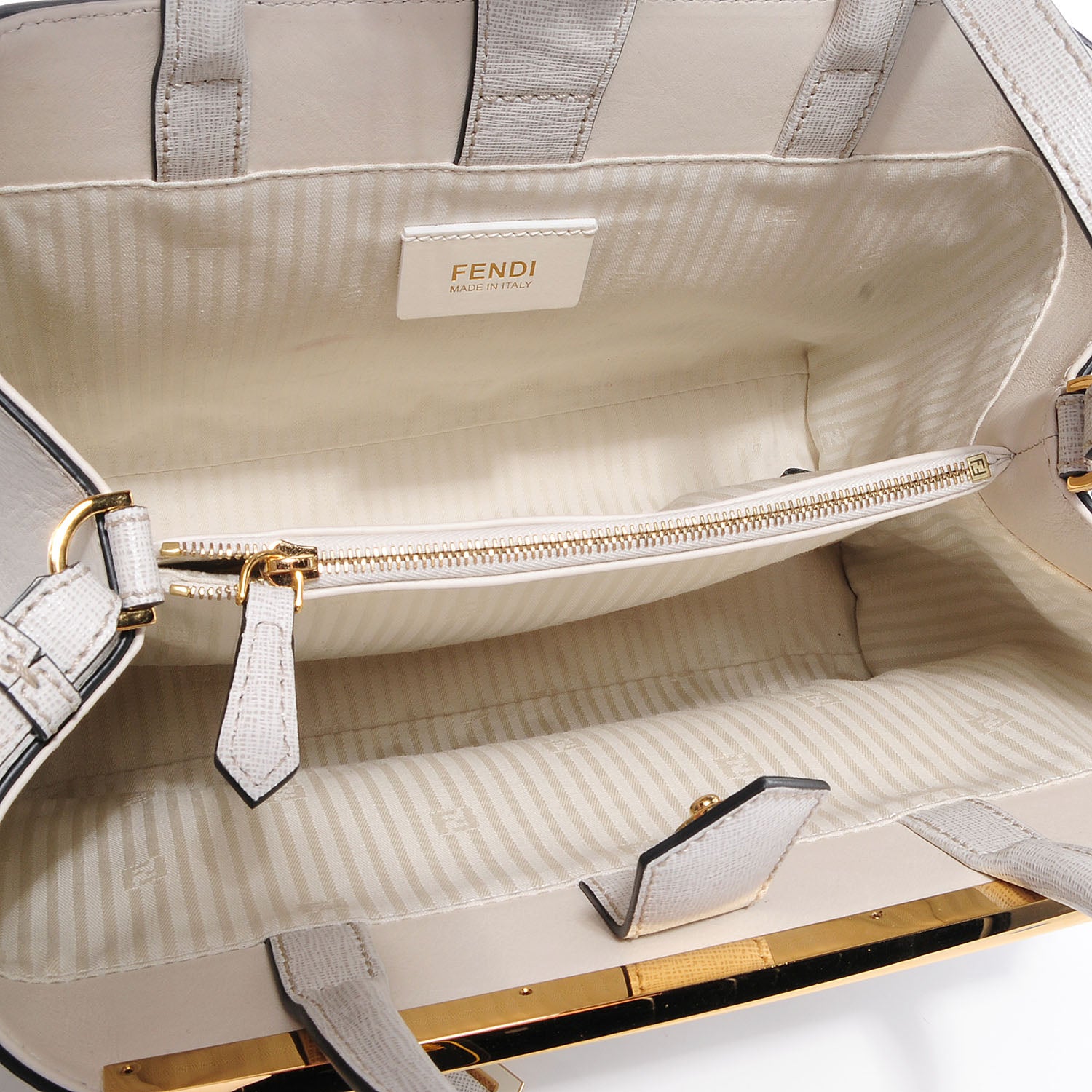 Fendi Vitello Elite Flamingo Petite 2Jours Tote Latte Bianco 5 of 9