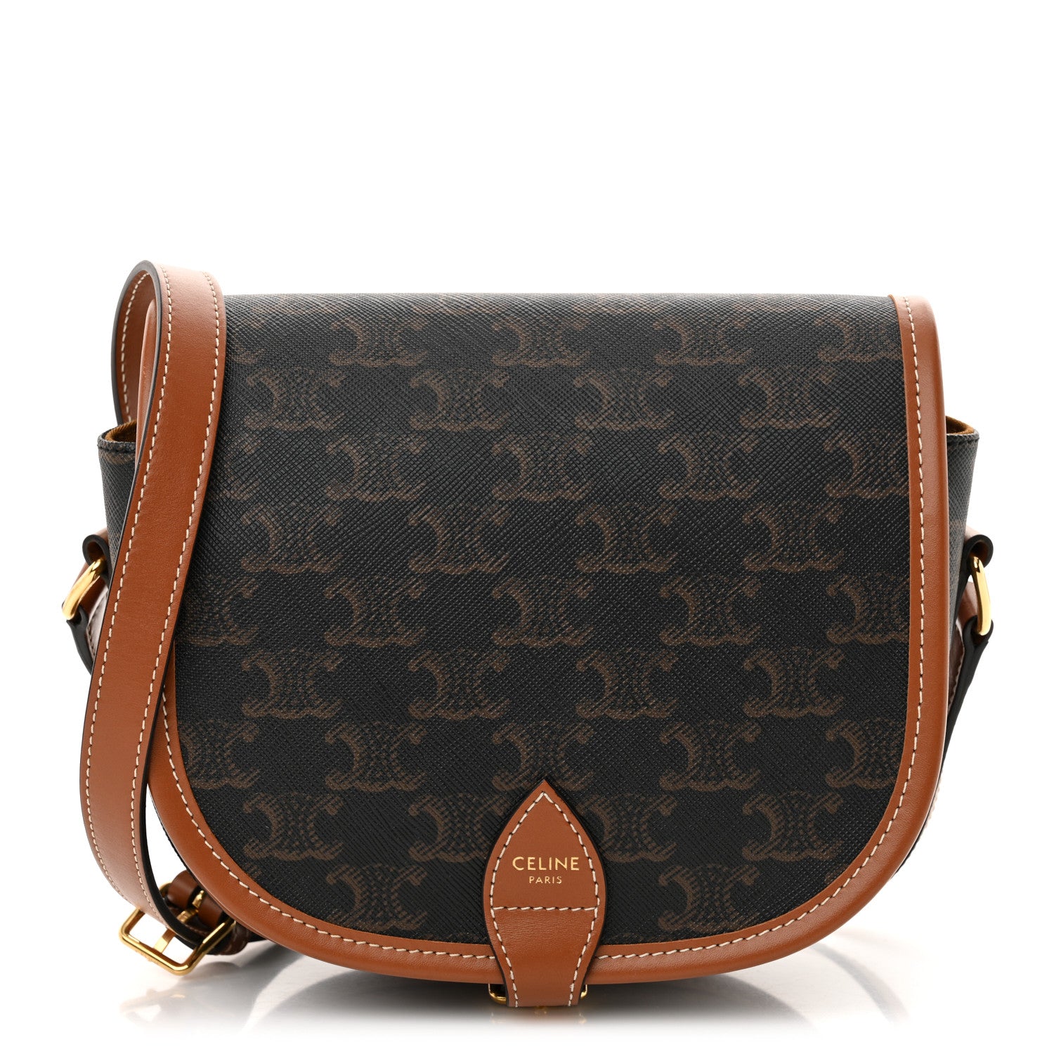 Celine Triomphe Canvas Medium Folco Bag Tan 1 of 11