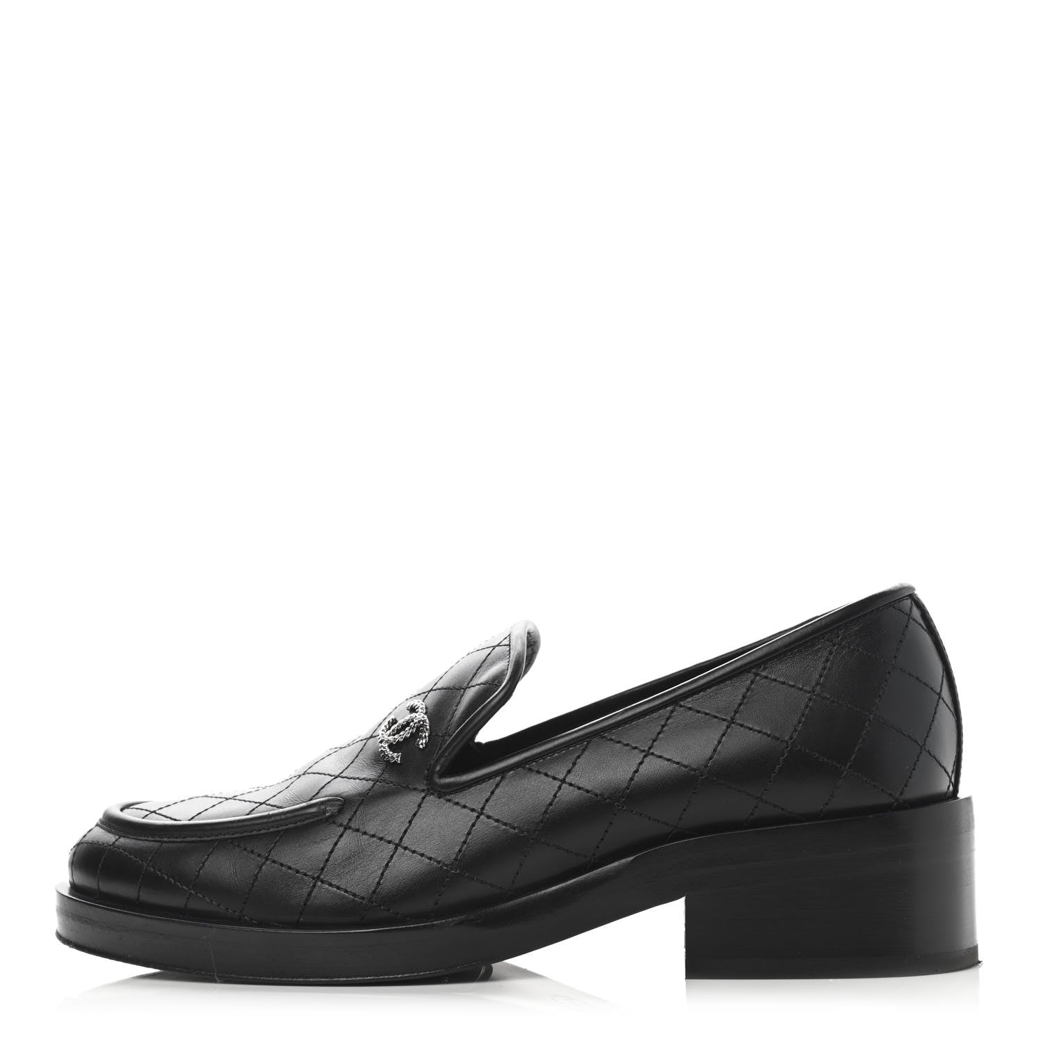 Chanel Calfskin Stitched CC Loafers 38 Black 1 of 12
