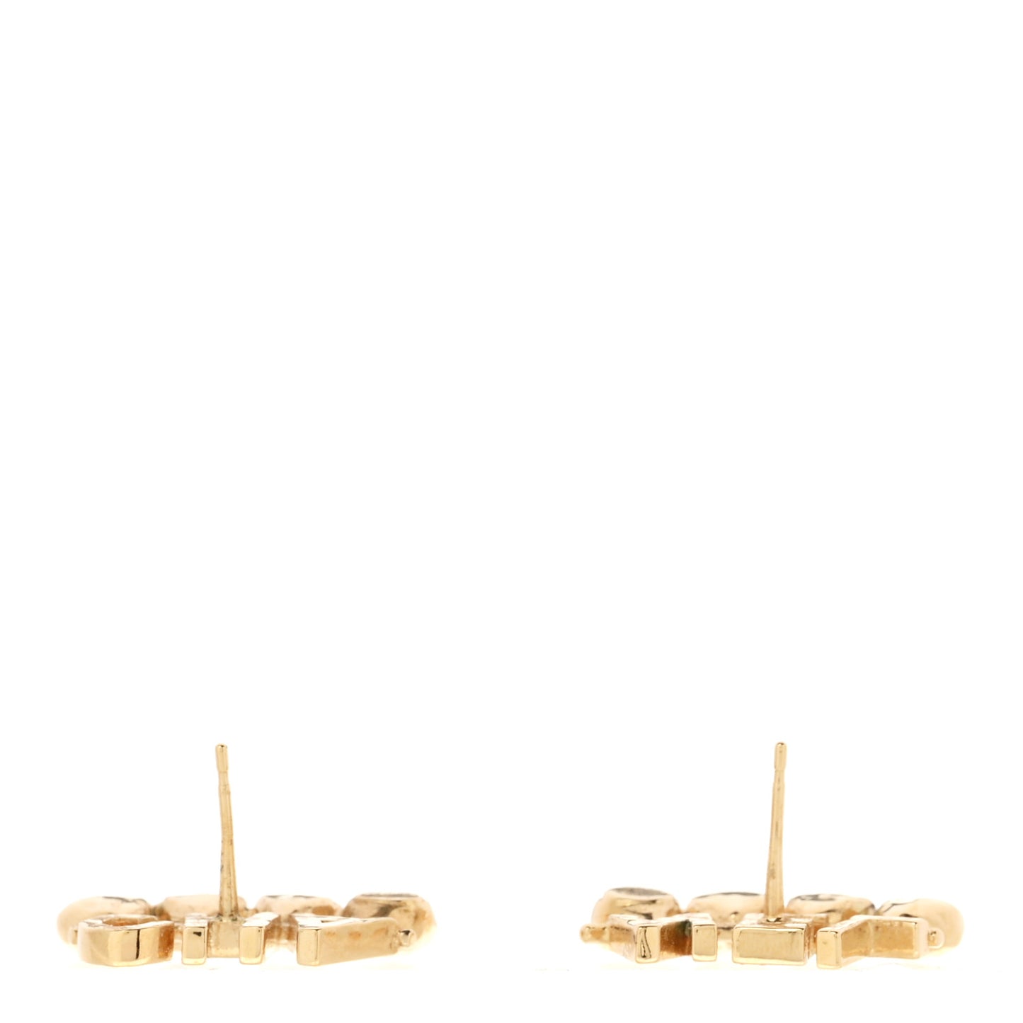 Crystal Heart Cha-Nel Logo Earrings Gold